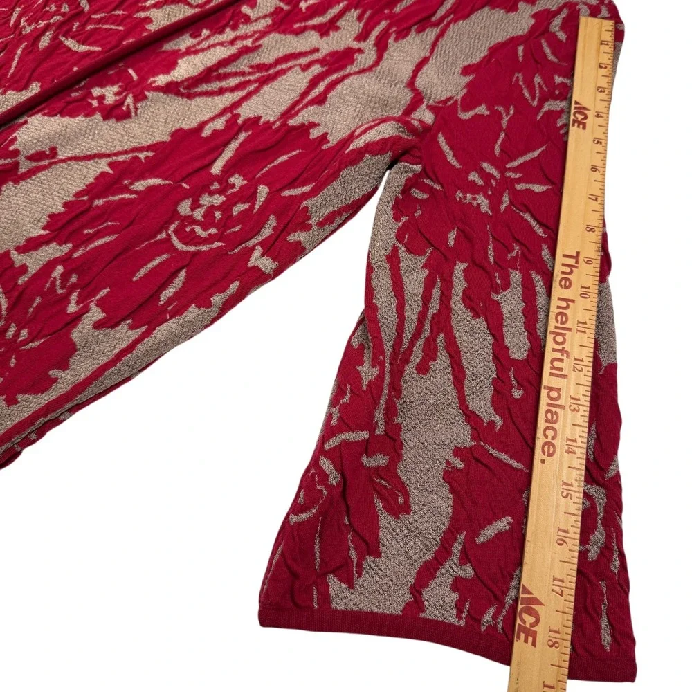 Chico's Travelers Exploded Floral Textured Open Cardigan Sz M Red Gold Old Money